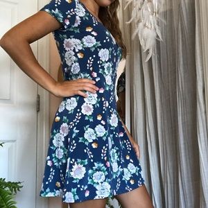 Navy floral print wrap around dress